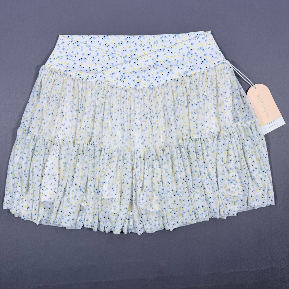 Blogilates Womens XL White Floral Polyester Ballerina Skort Mesh Ruffle Athletic